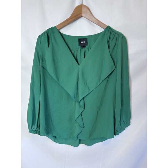 Maeve Anthropologie Sz  4 Kelly Green Long Sleeve Blouse - Picture 10 of 11
